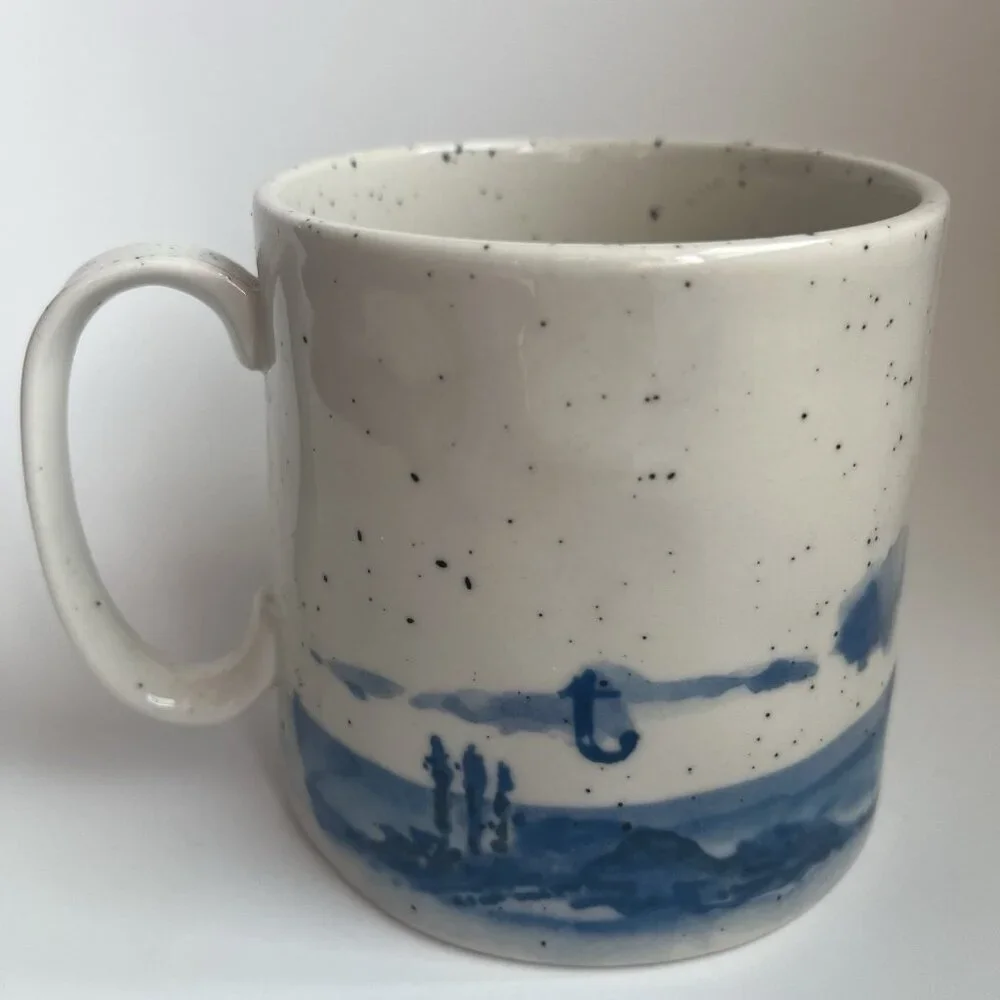 Anthropologie Buoyant Letters Coffee Mug "T" Monogram White Blue Stoneware Cup - Picture 5 of 9